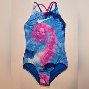 NWT Nike Girls M Tie-Dye Swimsuit - Blue and Pink